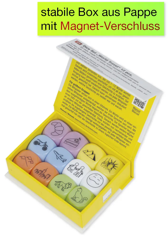 Würfel-Set "Weltreise", 12-tlg., 20 mm in Box