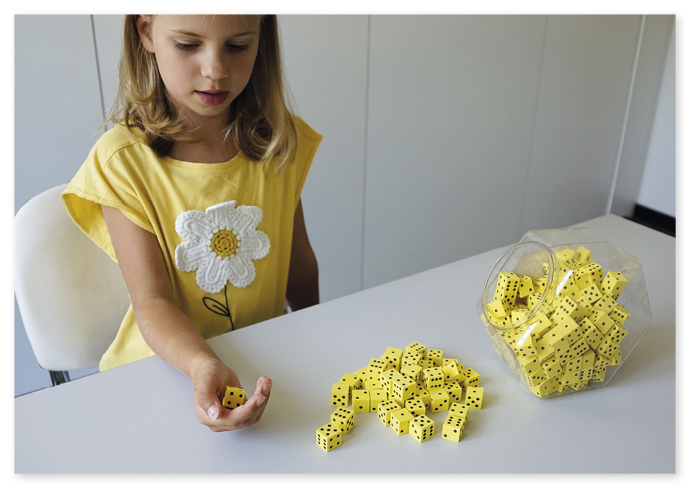 Flüster-Spielwürfel Satz, 10-tlg., gelb, 17 mm, mit Augen