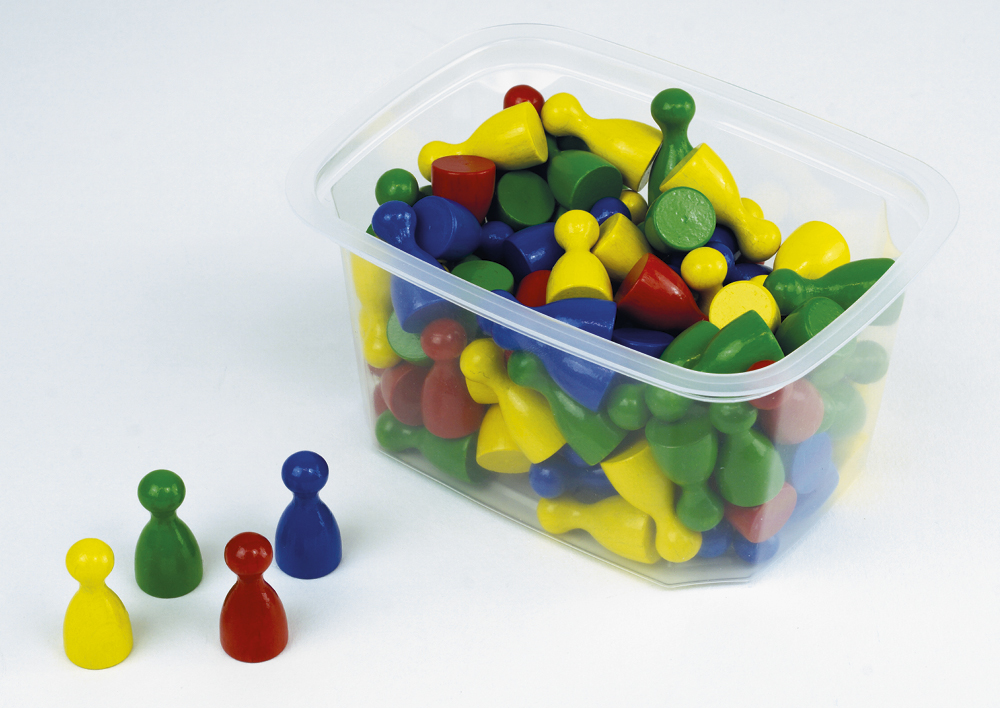 Satz Spielfiguren aus Holz, farbig sortiert, 22 mm, 100 Stück