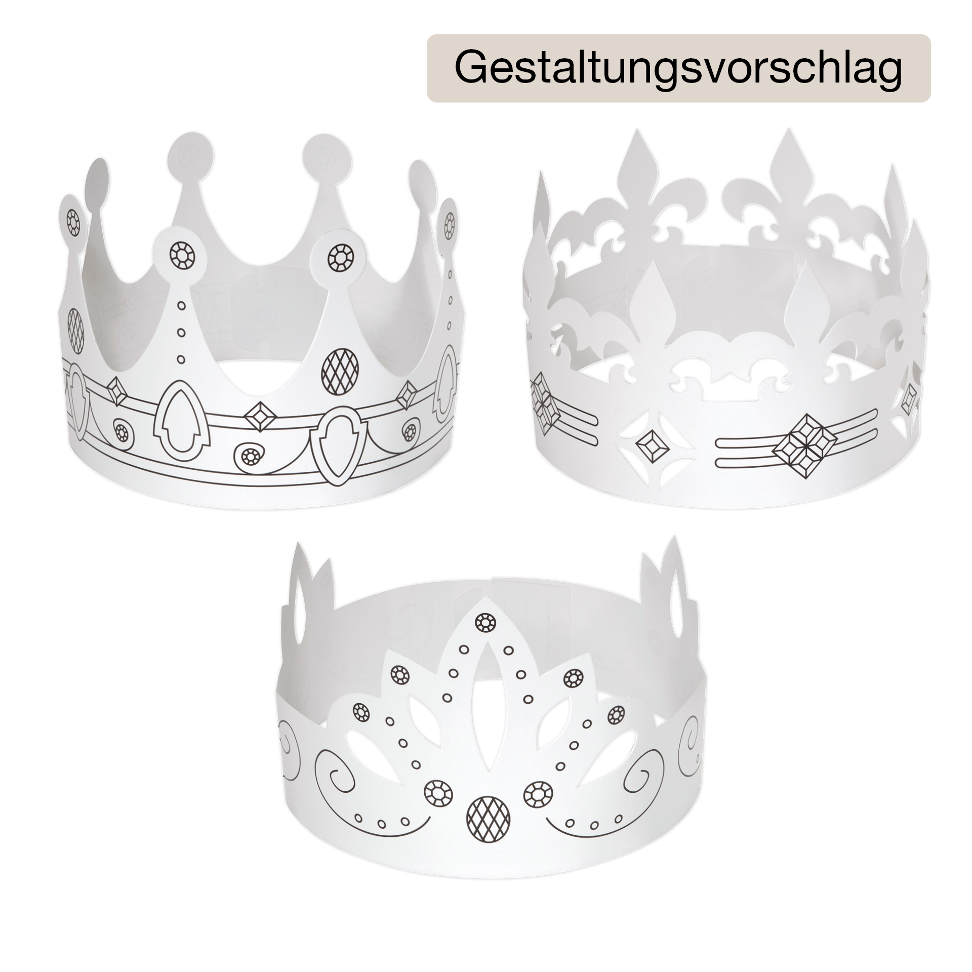 Kinderkronen aus Pappe, weiß, 6 Stück