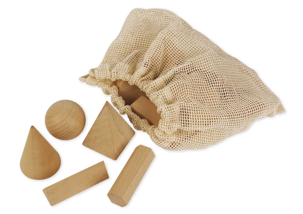 Set Geometrie-Körper aus Holz, 12-tlg. mit Beutel