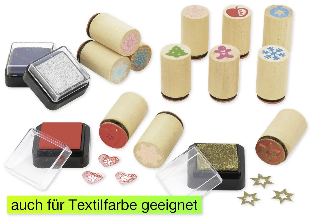 Set Mini-Holzstempel "Weihnachten", 16-tlg.