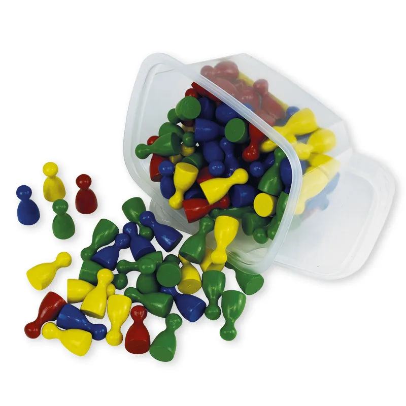 Satz Spielfiguren aus Holz, farbig sortiert, 22 mm, 100 Stück