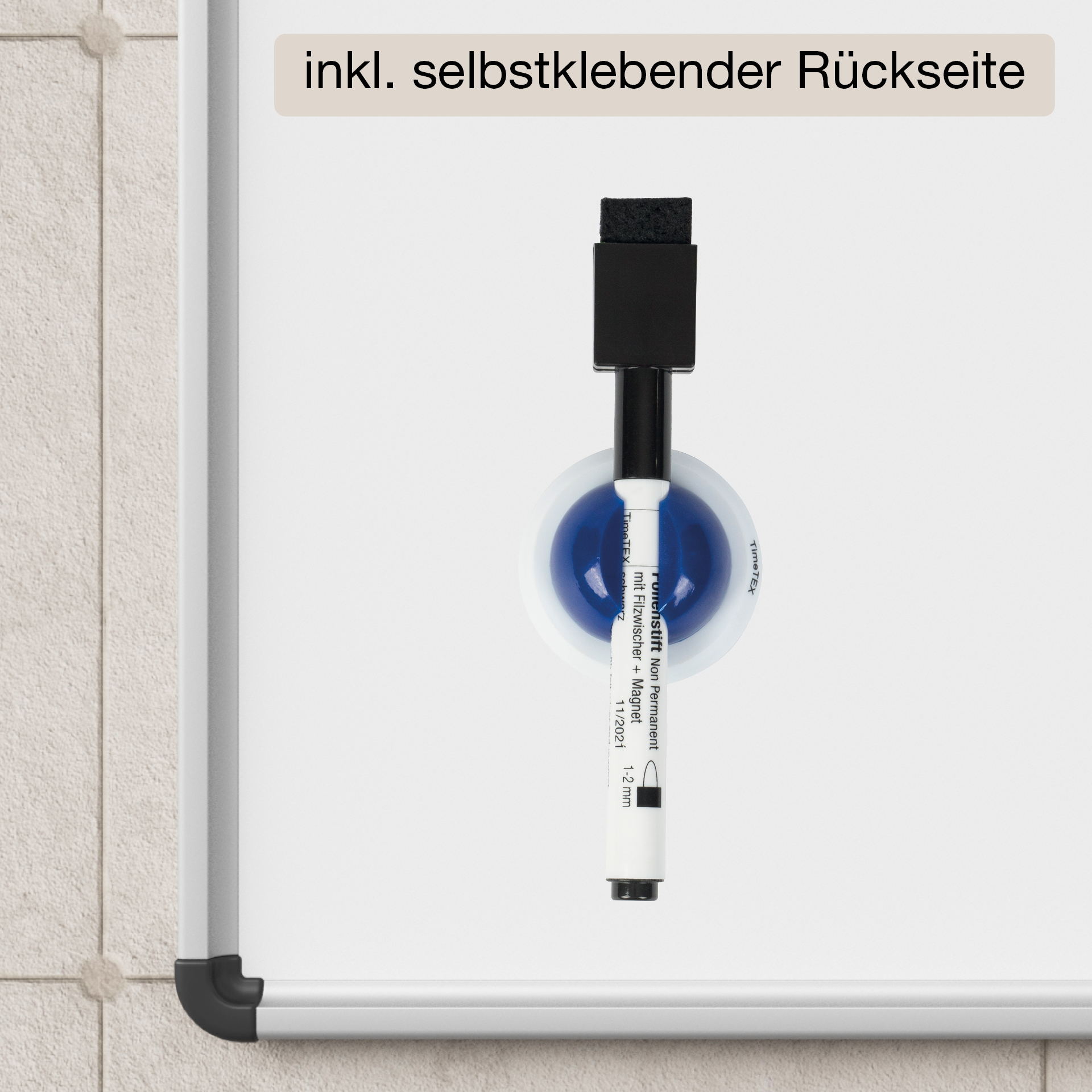 Klemm-Stifthalter (weiß/blau), selbstklebend