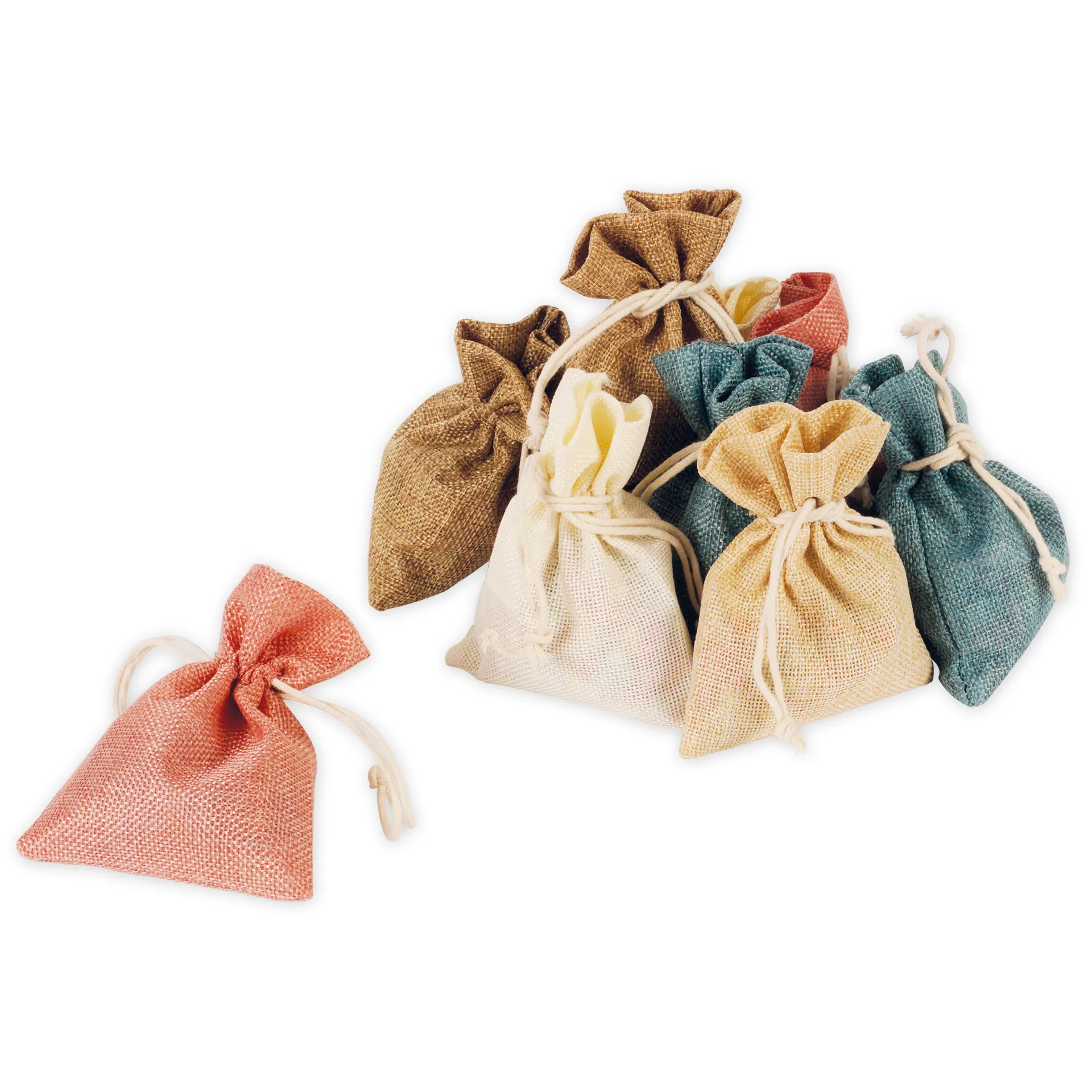 Stoffbeutel in Juteoptik, pastell, 10 Stück