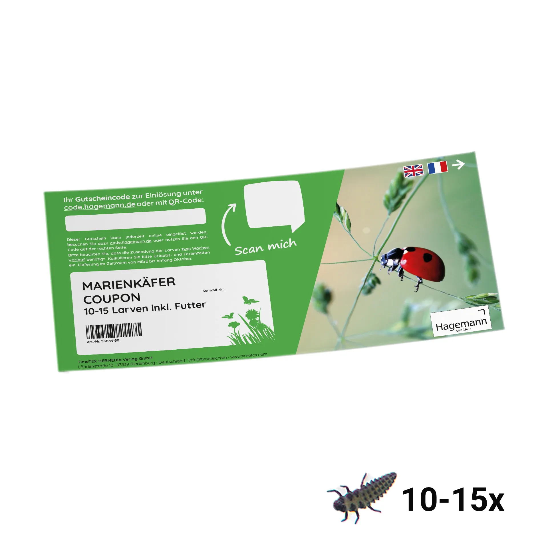 Hagemann Larvengutschein für Marienkäferzucht (10-15 Larven)