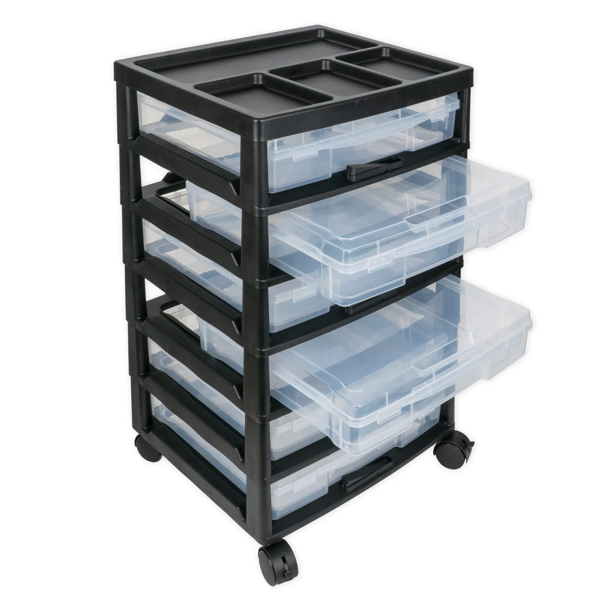 TimeTEX Schubladen-Block mit 6 Klappdeckel-Boxen und 4 Lenkrollen