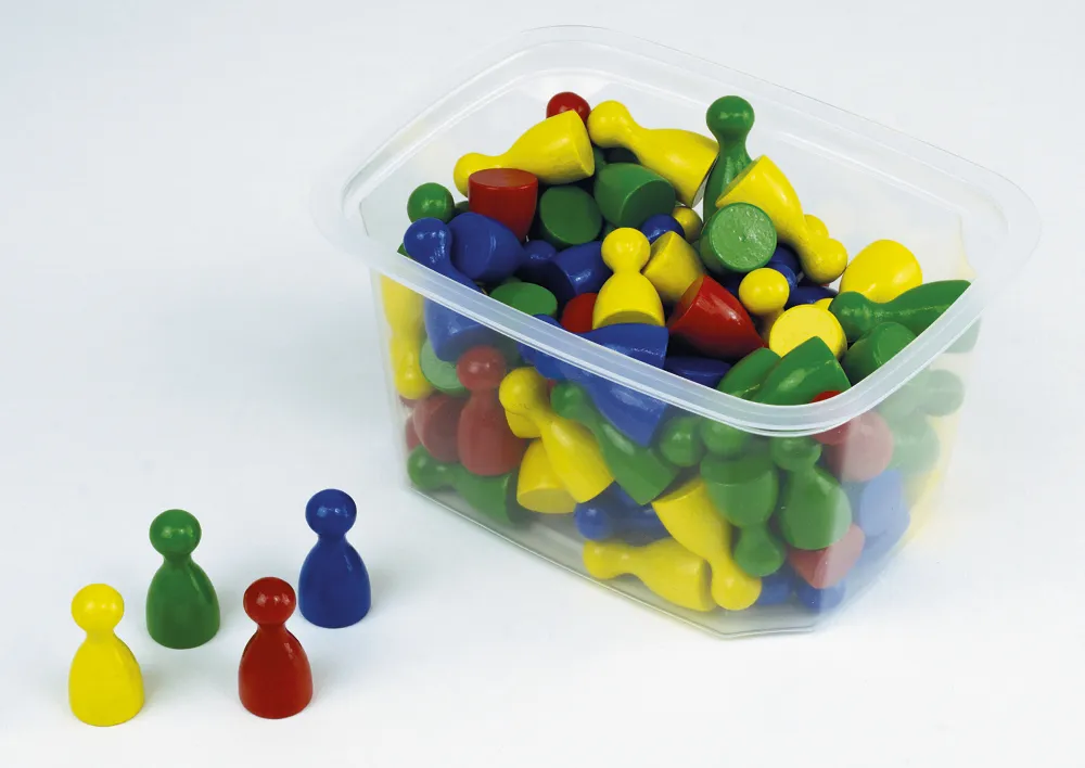 Satz Spielfiguren aus Holz, farbig sortiert, 22 mm, 100 Stück