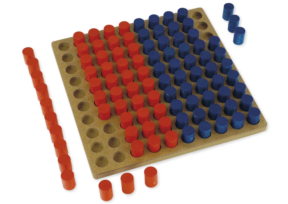 Hunderter-Steckbrett mit Türmchen, 100-er Zahlenraum, rot-blau, 101-tlg.