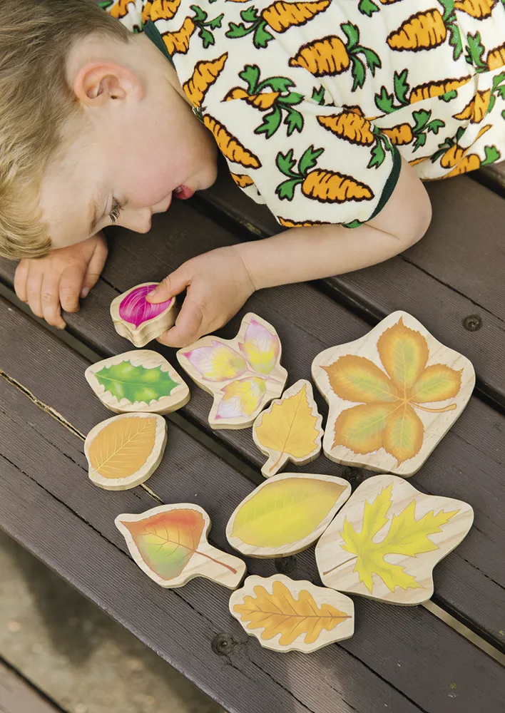 Jahreszeiten-Blätter aus Holz, 10-tlg.