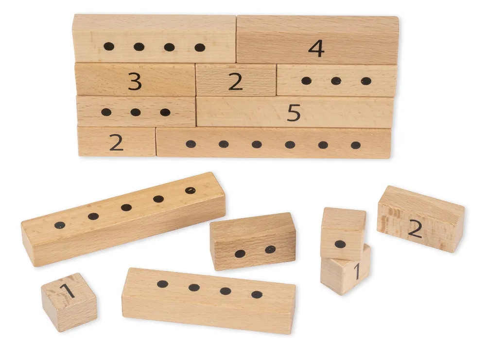 Zahlen-Blöcke 1-12 zum Vergleichen und Rechen, aus Holz, 41-tlg. im Rahmen