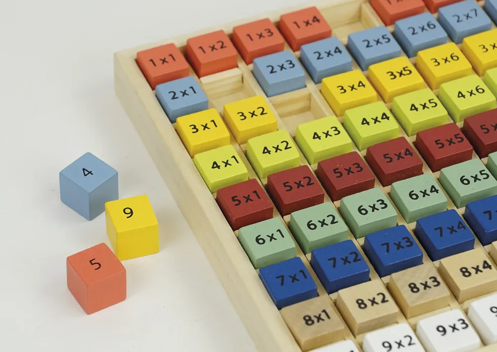 Rechen-Brett "Kleines 1x1" aus Holz, farbig, mit 81 Würfeln