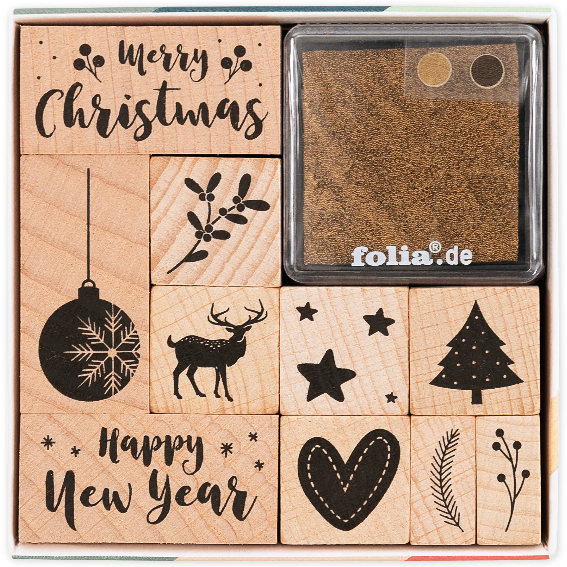 Holzstempel "Christmas", 12-tlg.