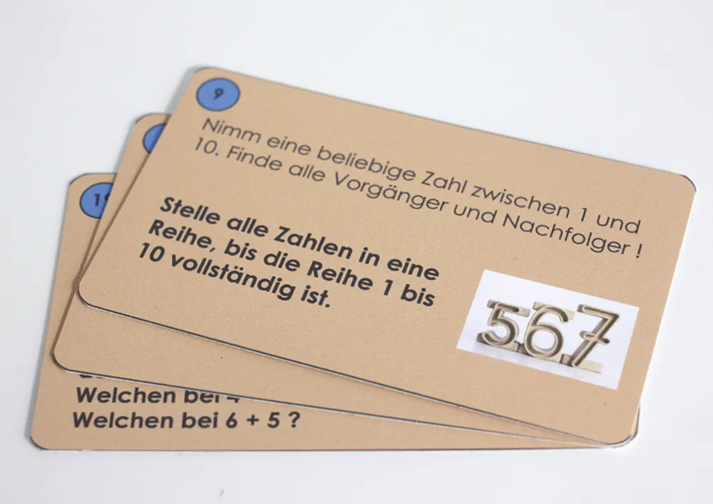 Aufgaben-Karten für Stapel-Zahlen "Zahl-auf-Zahl", 42-tlg.