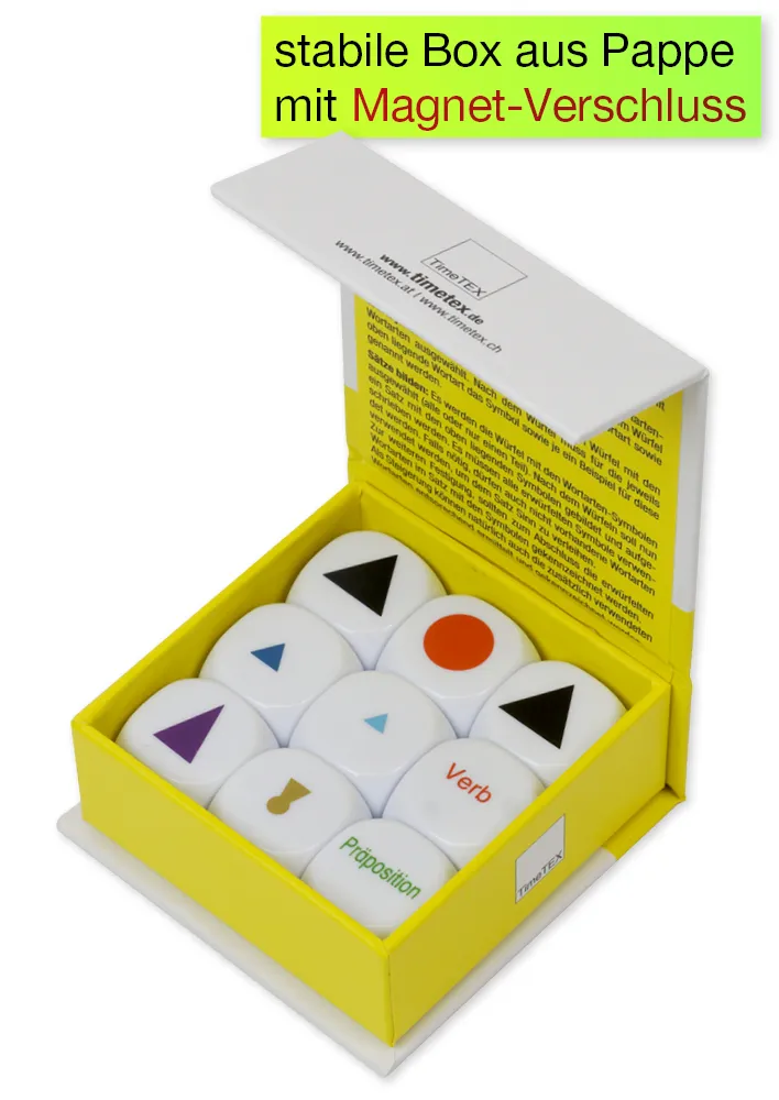 TimeTEX Würfel-Set Deutsch "Wortarten-Symbole", 9-tlg., 20 mm "Montessori Premium"