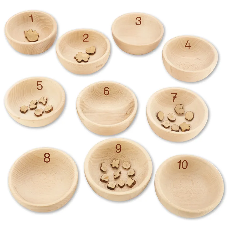 Holzschalen mit Zahlen, 10-tlg.