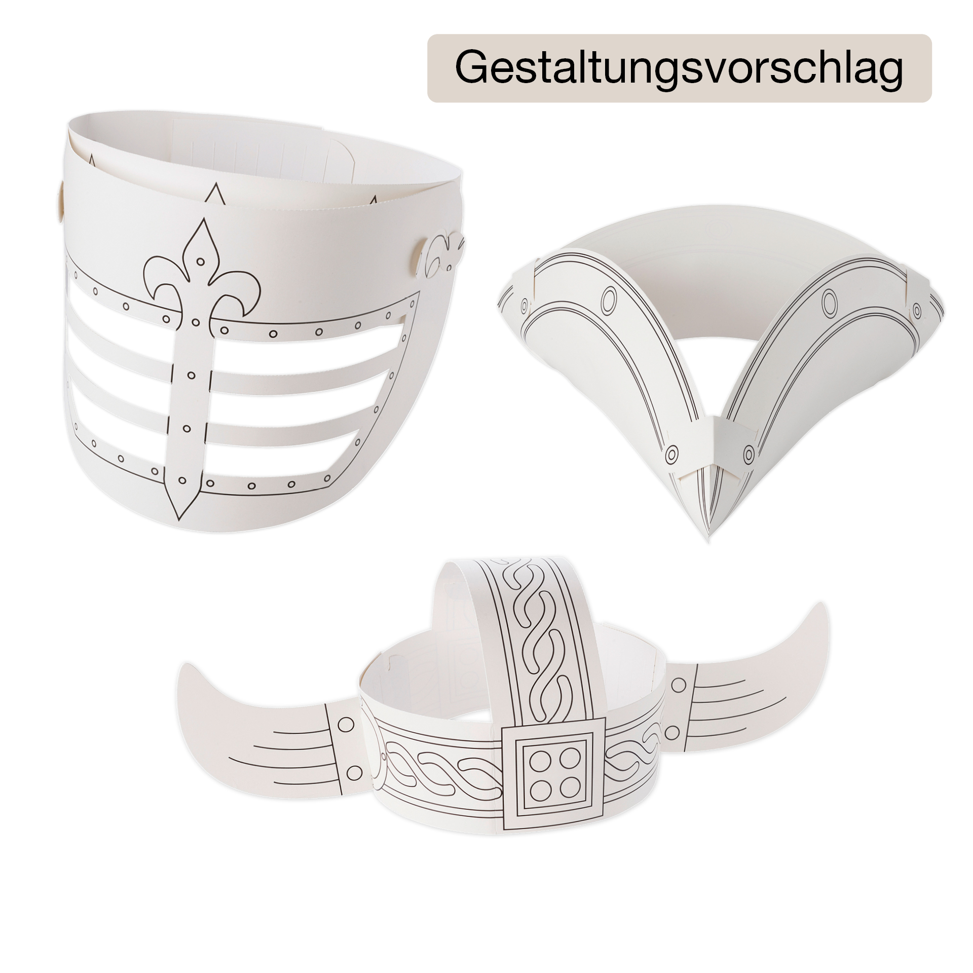 Kinderhüte "Abenteuer" aus Pappe, weiß, 3 Stück