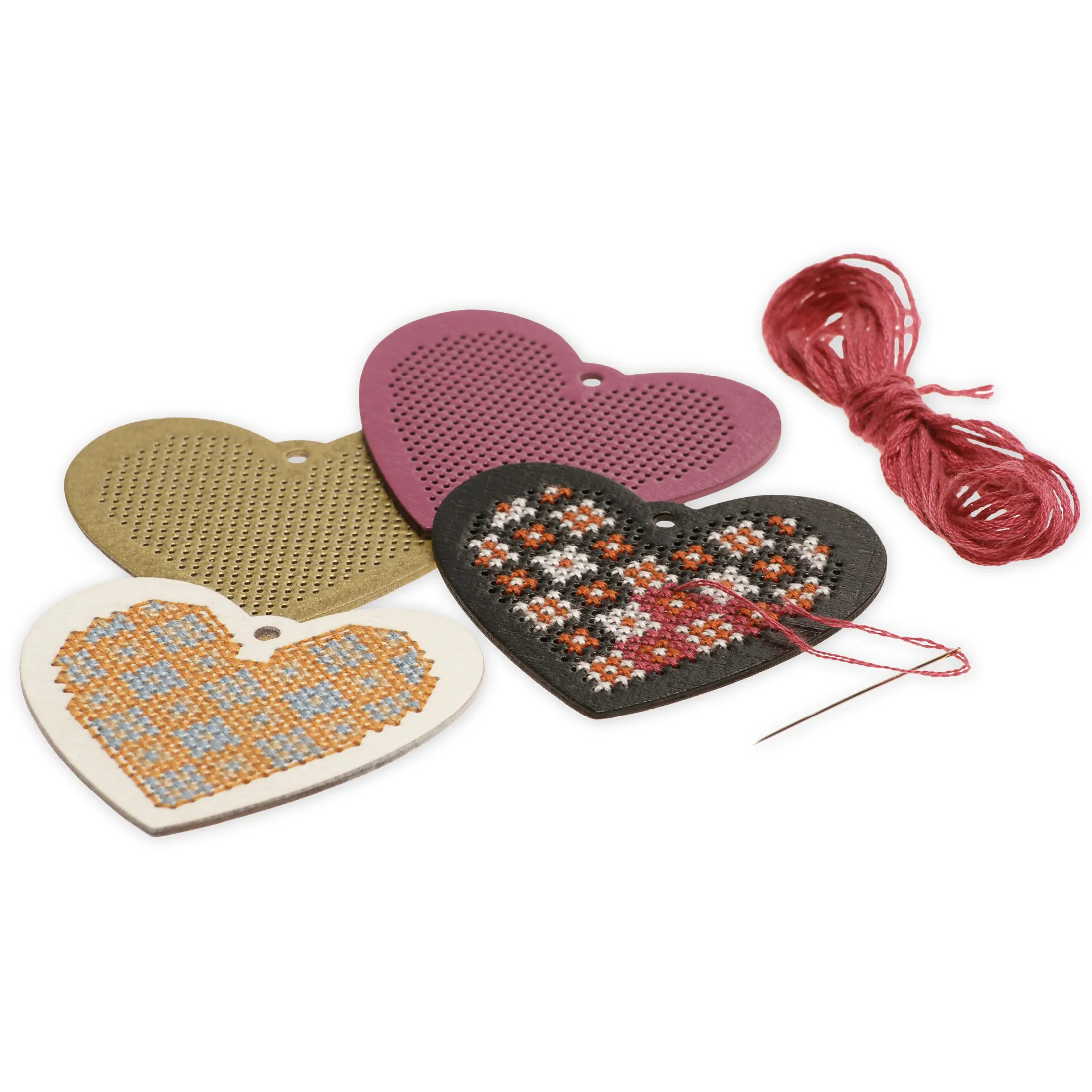 Schlüsselanhänger "Stickherzen", 6 Stück
