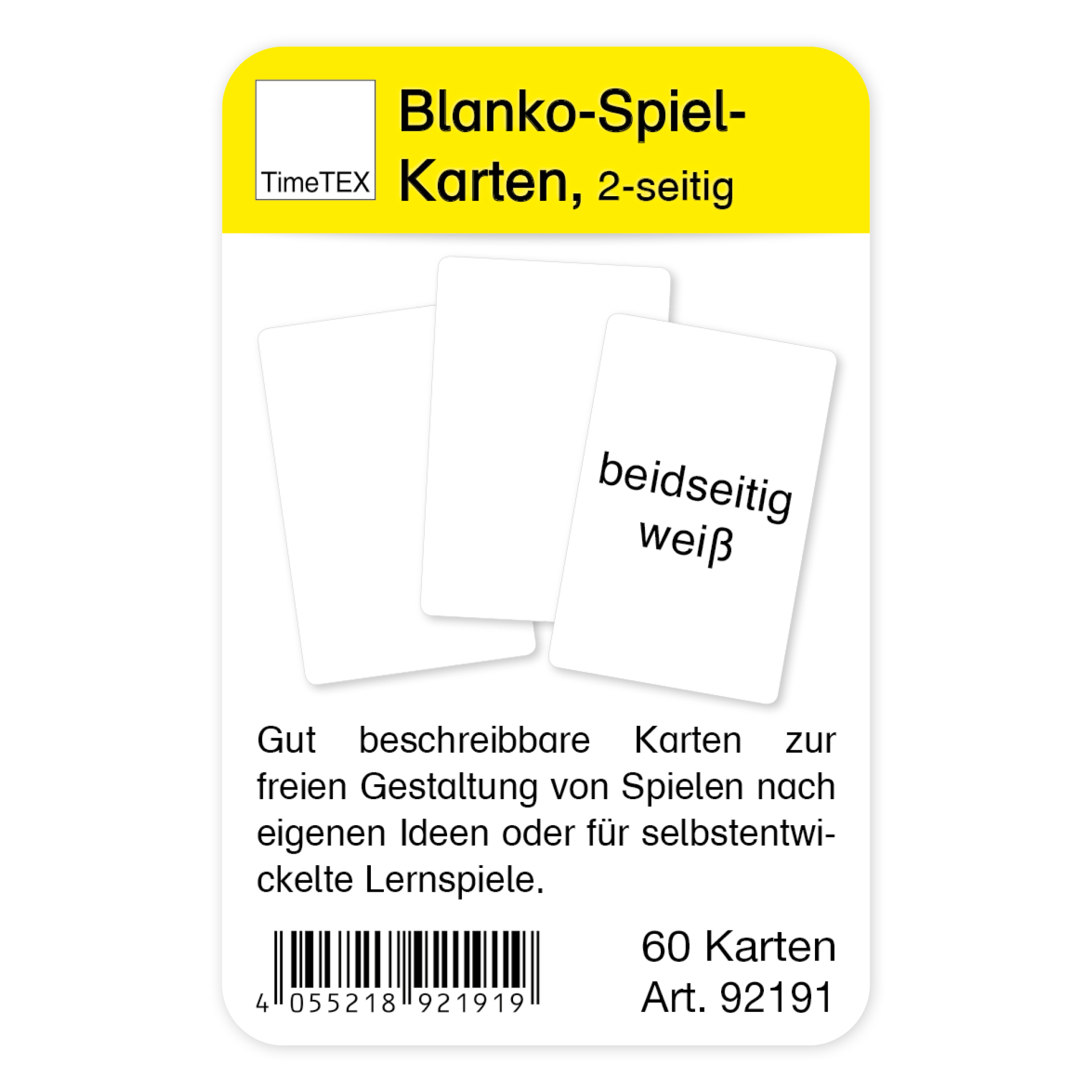 Blanko-Spielkarten im Etui, beidseitig weiß