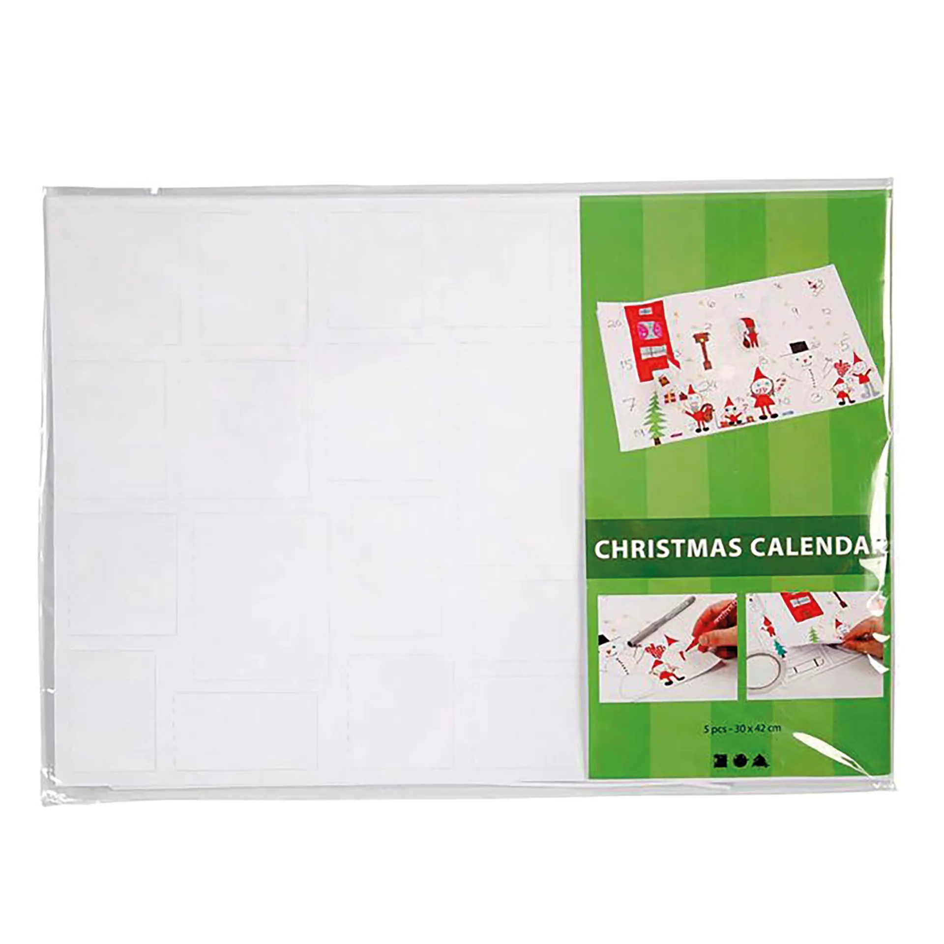 Blanko Adventskalender aus Karton, A3, mit vorgestanzten Türchen, 5 Stück