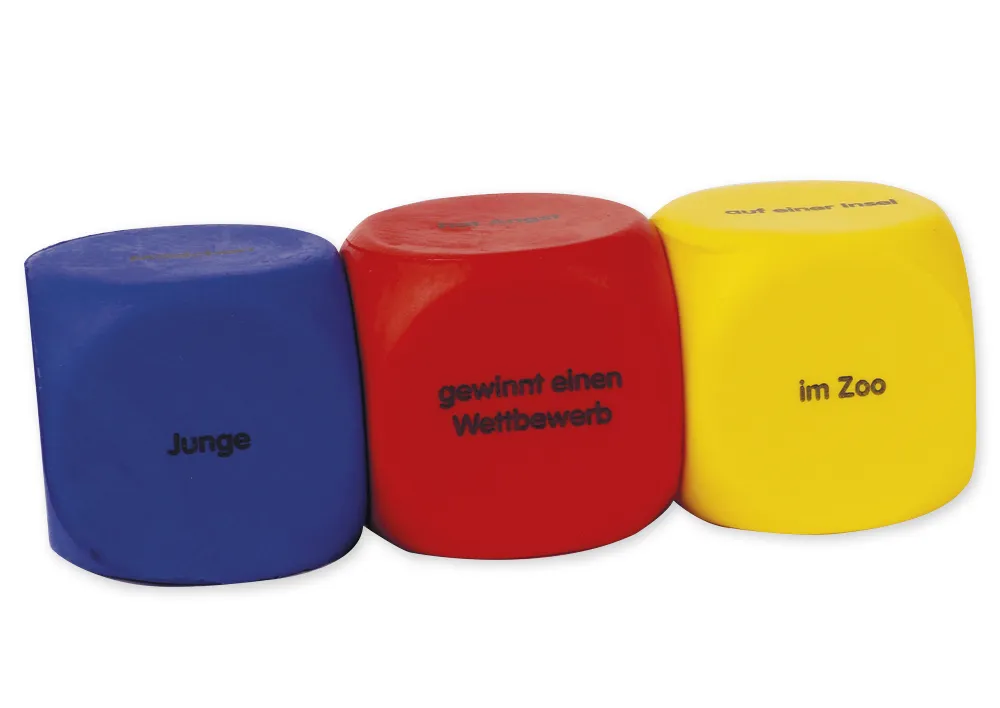 Set Flüster-Würfel 6-tlg. Deutsch "Geschichten-Einstieg", 4 cm