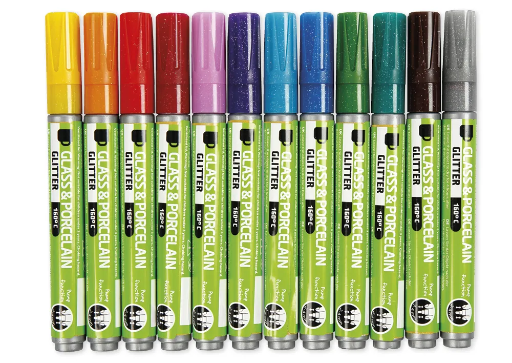 Glas- und Porzellanmaler Glitter, Strichstärke 2-4 mm, 12 Stück