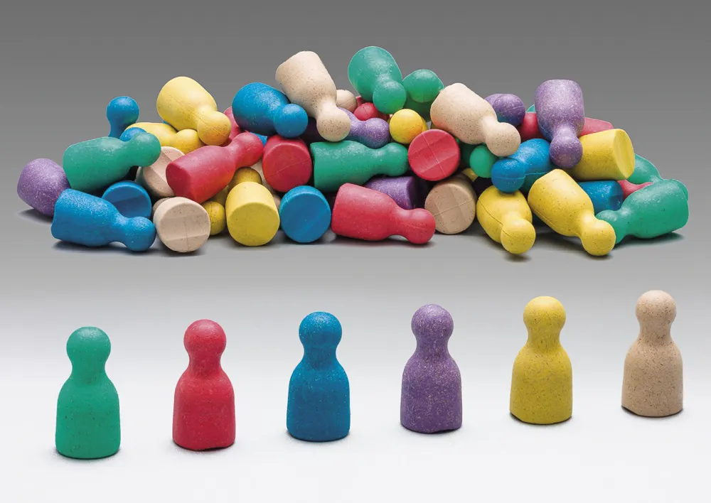 Satz Spielfiguren aus RE-Wood, farbig sortiert, 24 mm, 60 Stück