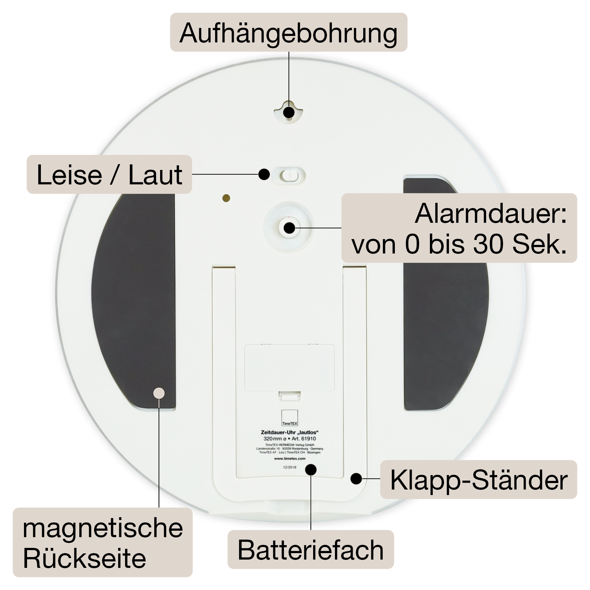 TimeTEX Zeitdauer-Uhr "lautlos" XL, 32 cm ø mit Ampelscheibe