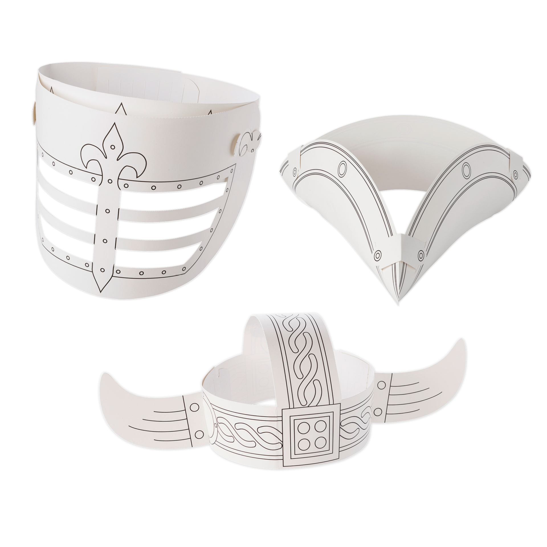 Kinderhüte "Abenteuer" aus Pappe, weiß, 3 Stück