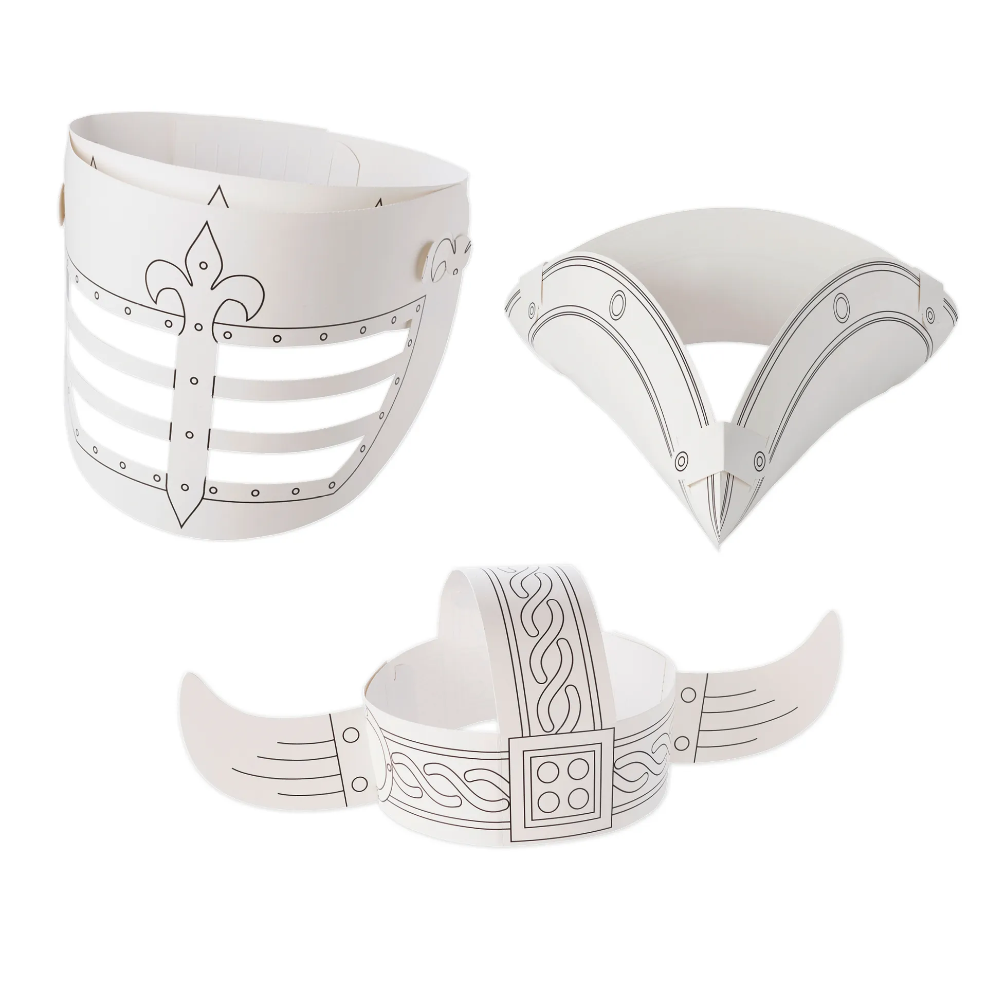 Kinderhüte "Abenteuer" aus Pappe, weiß, 3 Stück