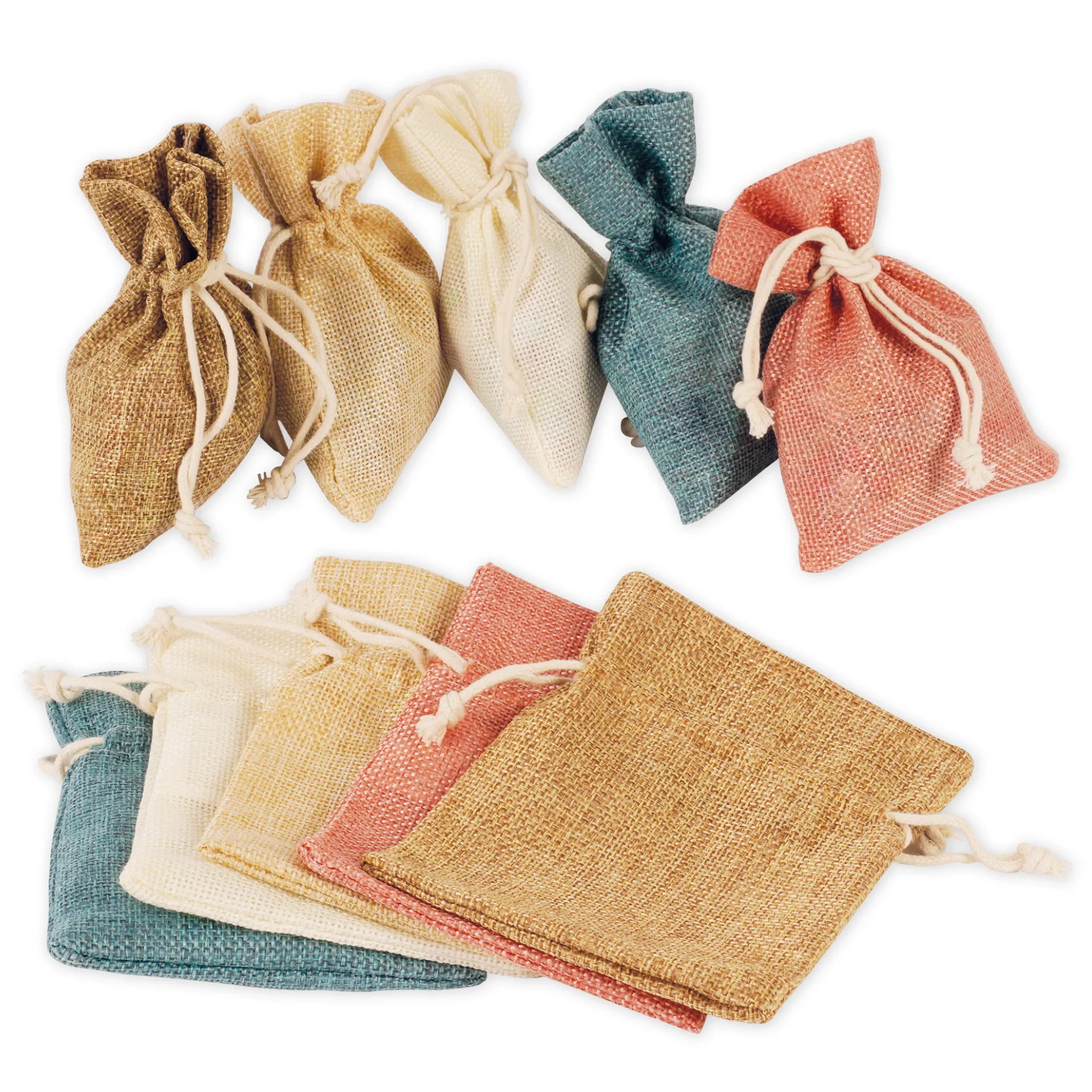 Stoffbeutel in Juteoptik, pastell, 10 Stück