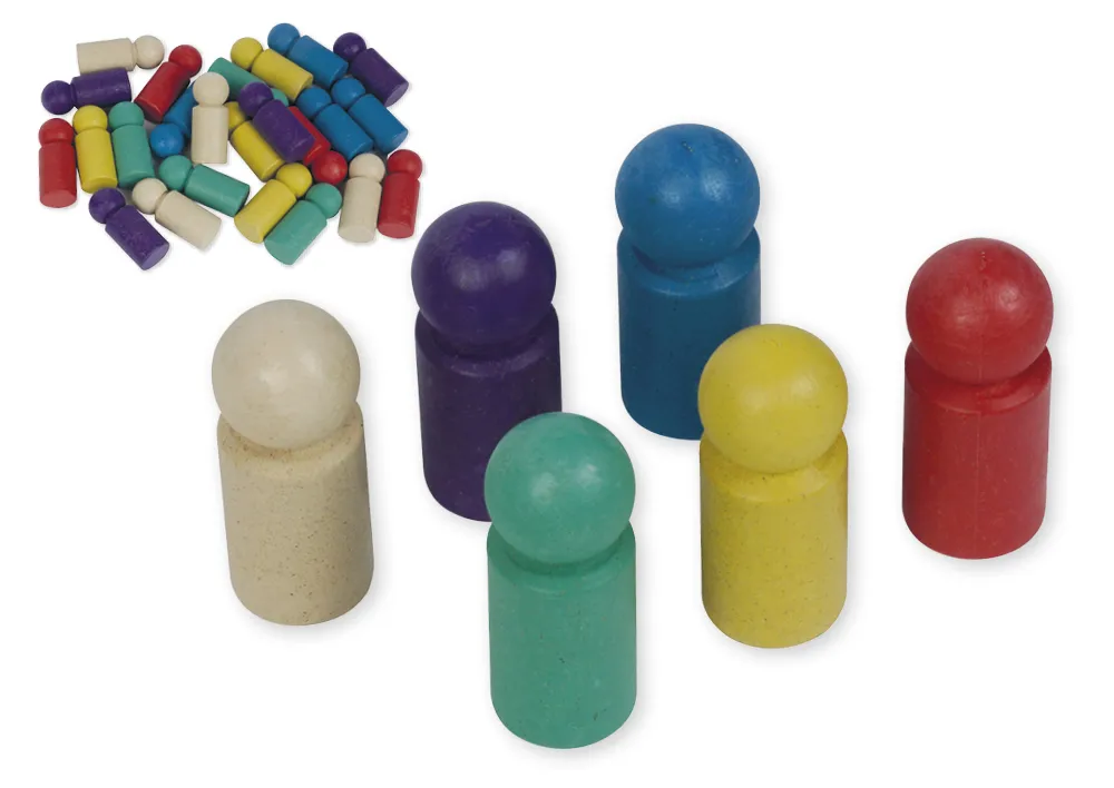 Satz Spielfiguren aus RE-Wood, farbig sortiert, 45 mm, 24 Stück
