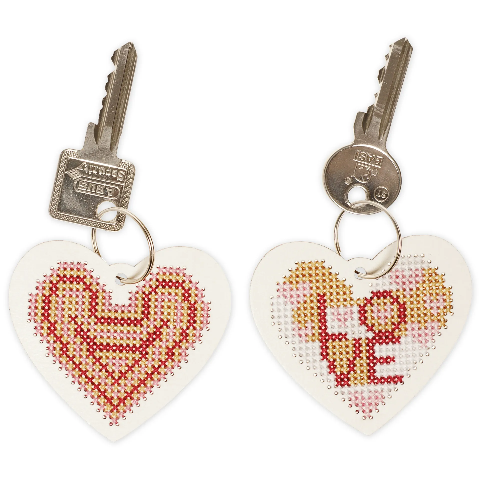 Schlüsselanhänger "Stickherzen", 6 Stück