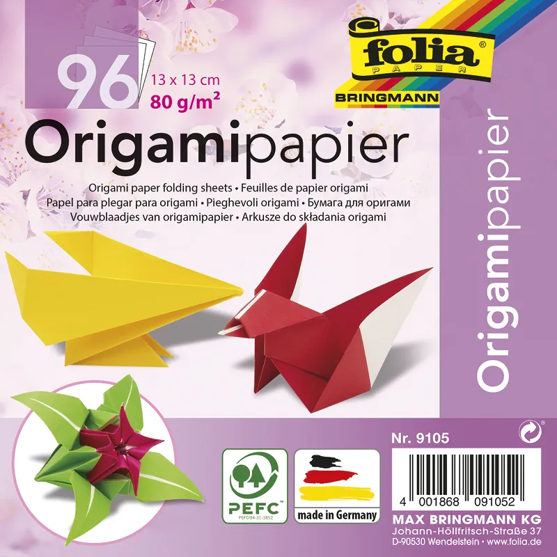 Faltblätter aus Origamipapier 13x13 cm, 96 Blatt