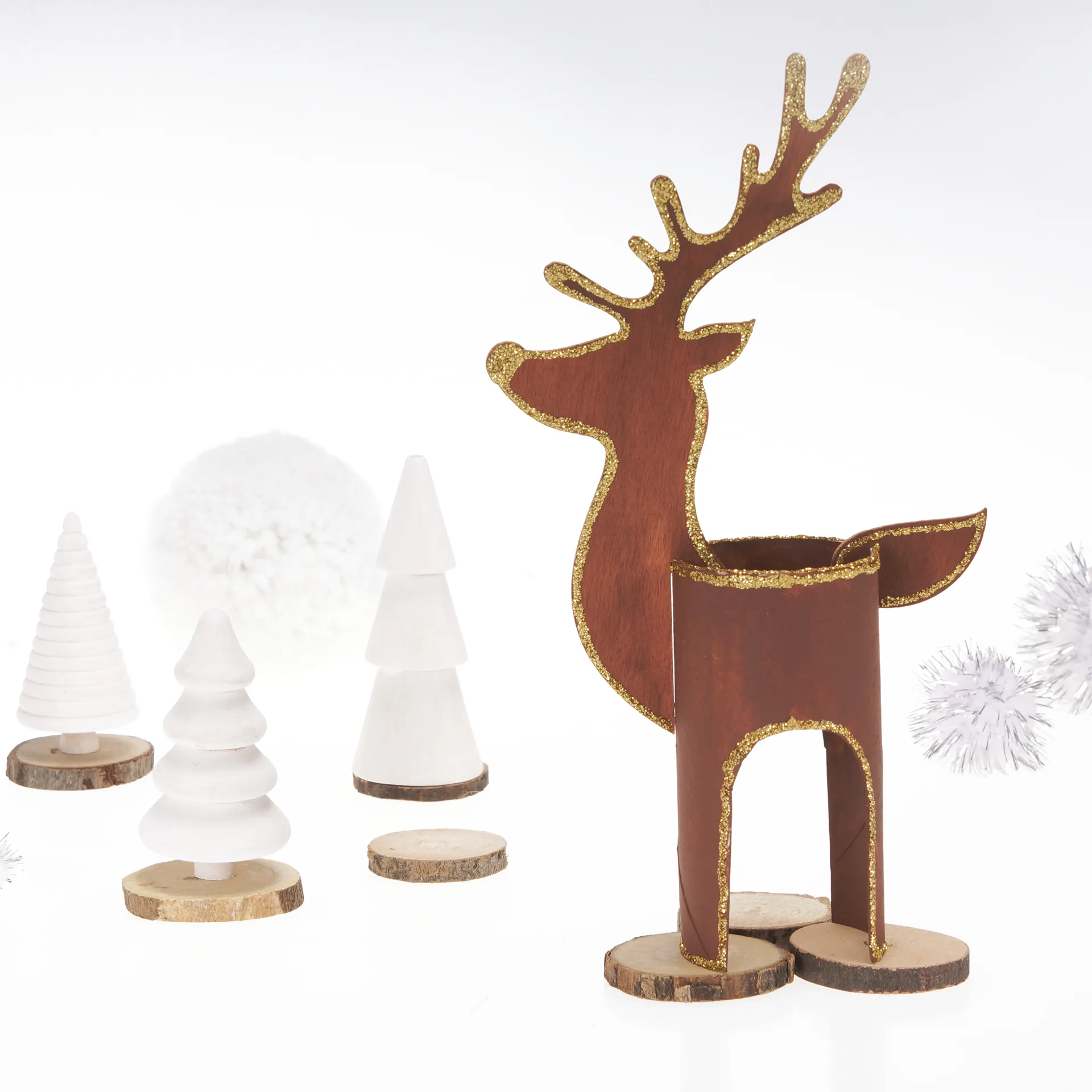 Rentiere Bastelset für Papprollen, 12 Stück, 24-tlg.