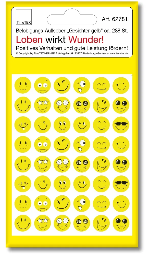 Belobigungs-Aufkleber, "Gesicht gelb", 288 Stück