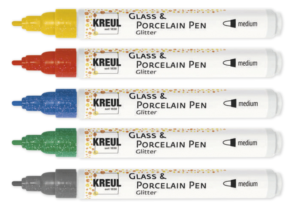 KREUL Porzellan-Stifte Glitter, Strichstärke 1-3 mm, 5 Stück