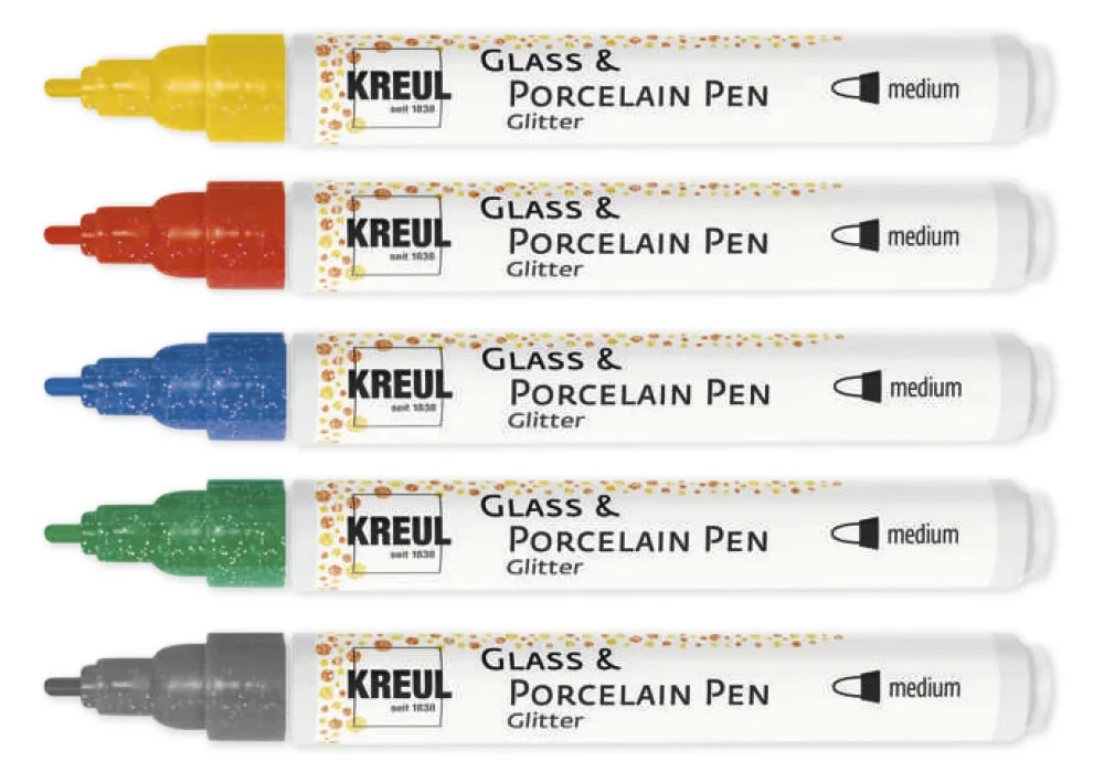 KREUL Porzellan-Stifte Glitter, Strichstärke 1-3 mm, 5 Stück