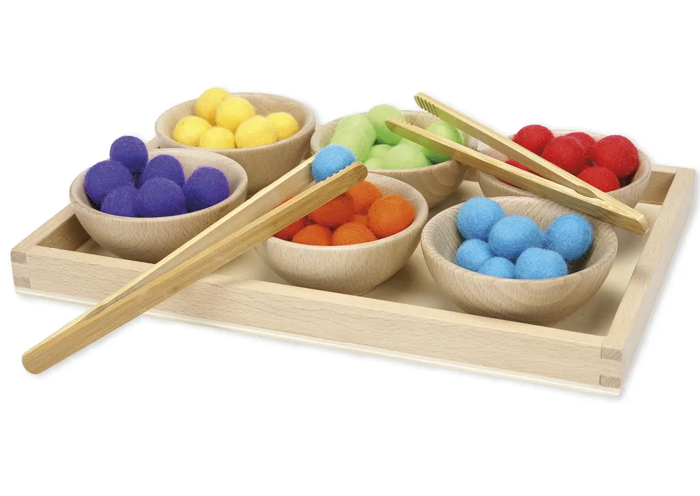 Sortier-Tablett "Holzschalen und Pinzetten", 9-tlg.