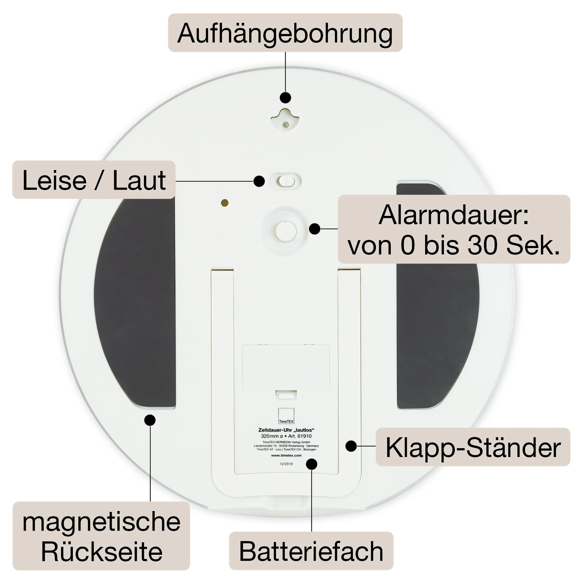 TimeTEX Zeitdauer-Uhr "lautlos" XL, 32 cm ø