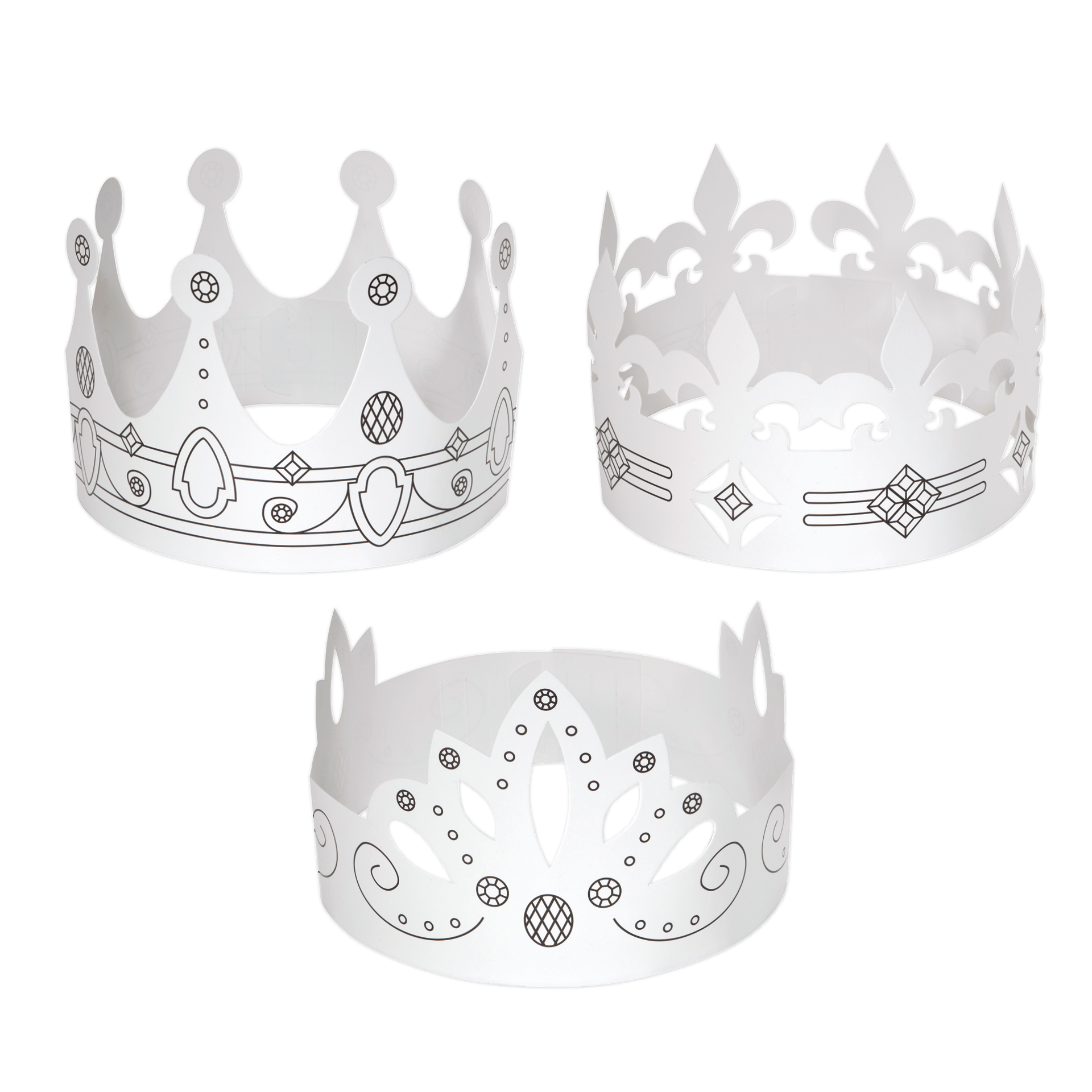 Kinderkronen aus Pappe, weiß, 6 Stück