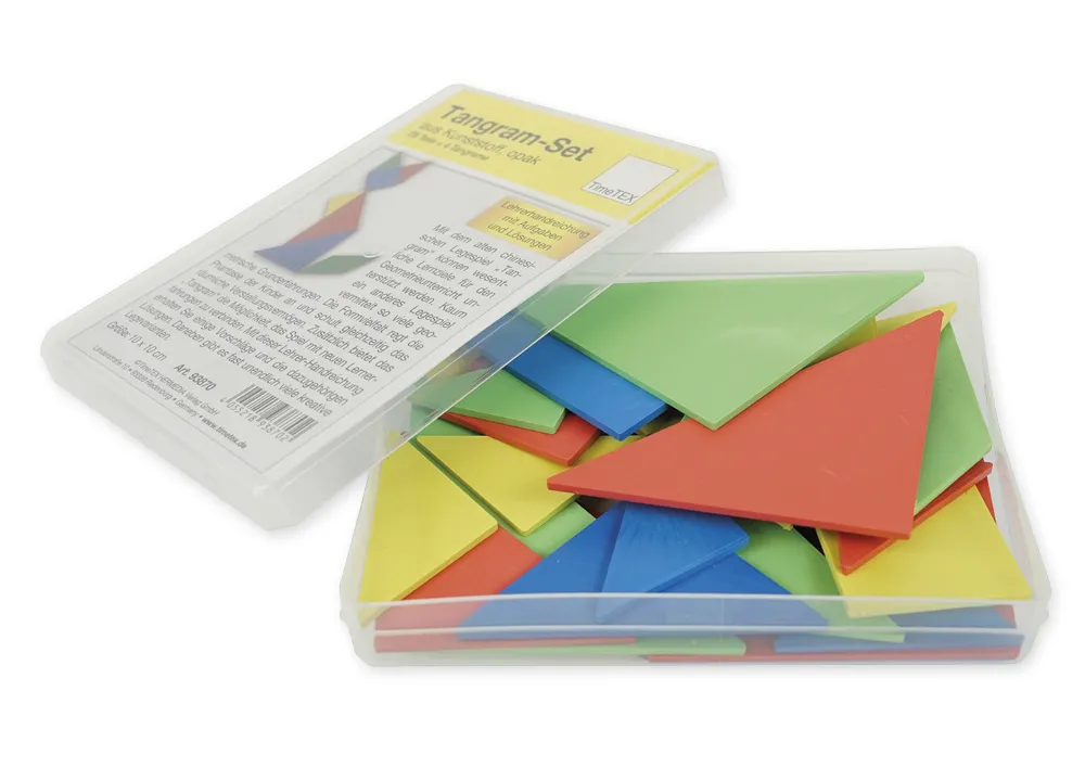 Tangram aus Re-Plastic opak, 28-tlg. = 4 Tangram in Box
