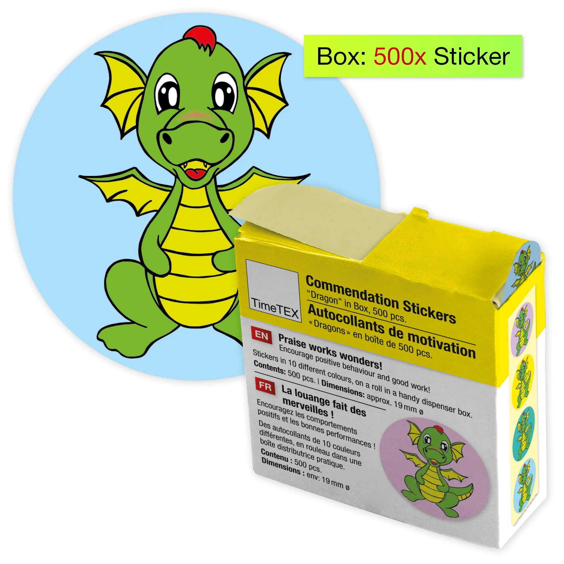 Belobigungs-Aufkleber "Drache" in Spender-Box, 500 Stück