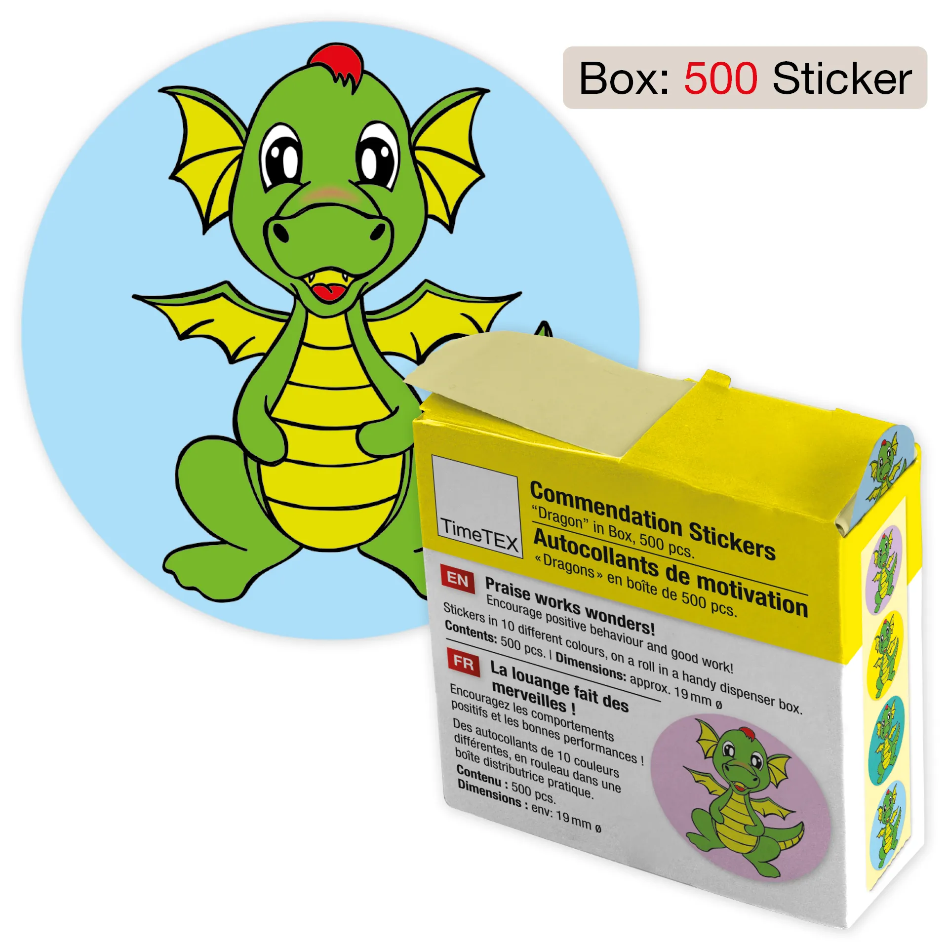 Belobigungs-Aufkleber "Drache" in Spender-Box, 500 Stück
