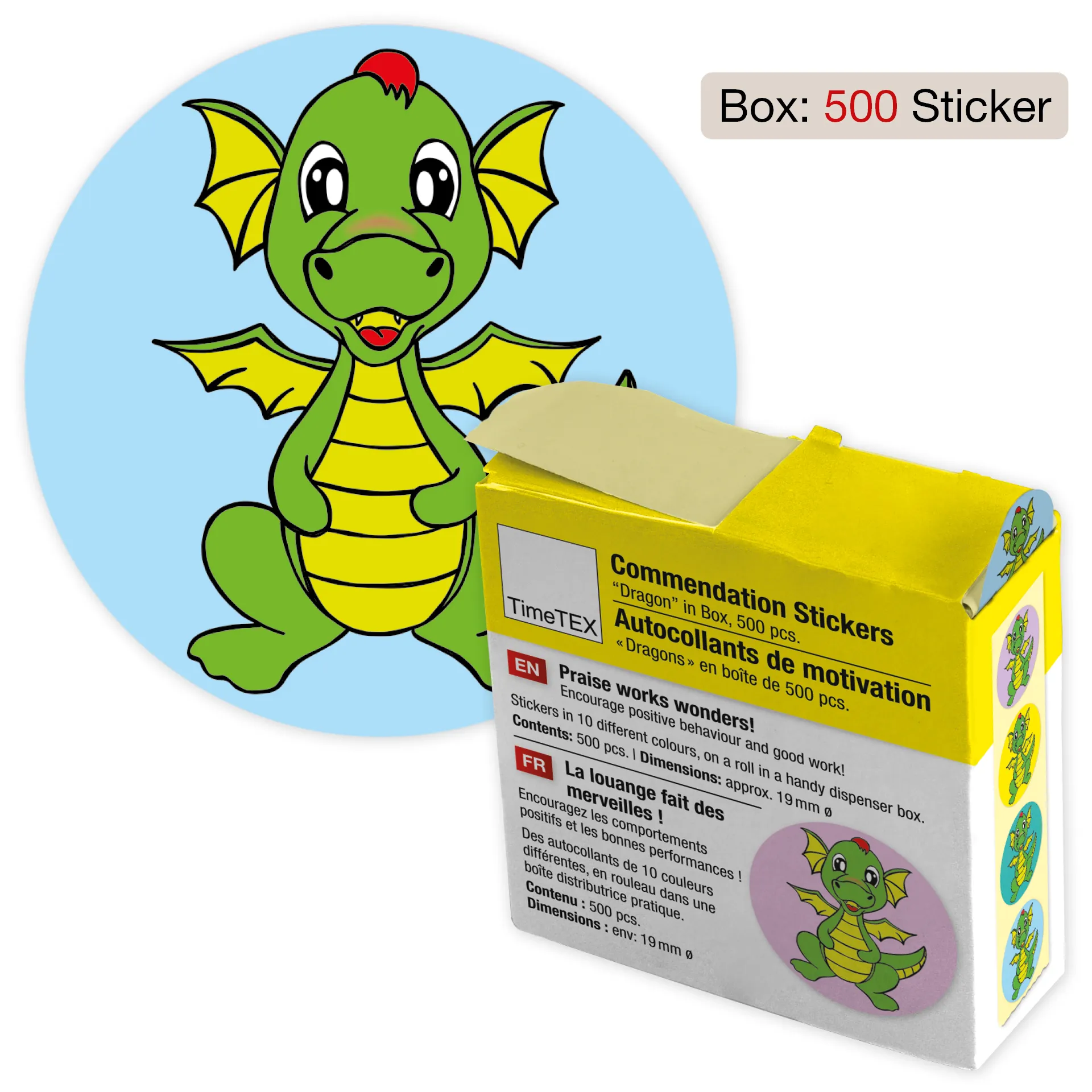 Belobigungs-Aufkleber "Drache" in Spender-Box, 500 Stück