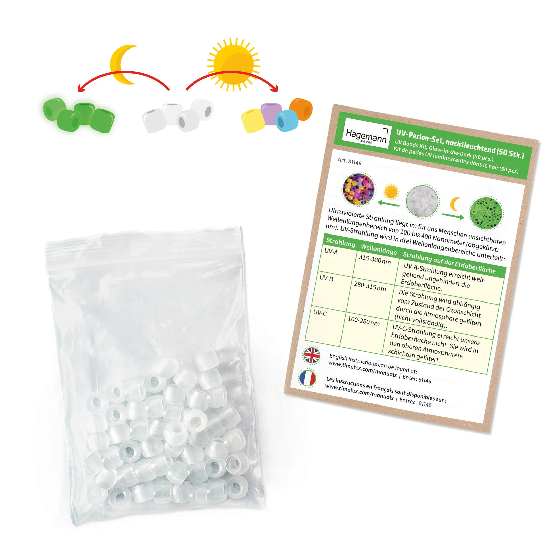 Hagemann UV-Perlen-Set, nachtleuchtend (50 St.)