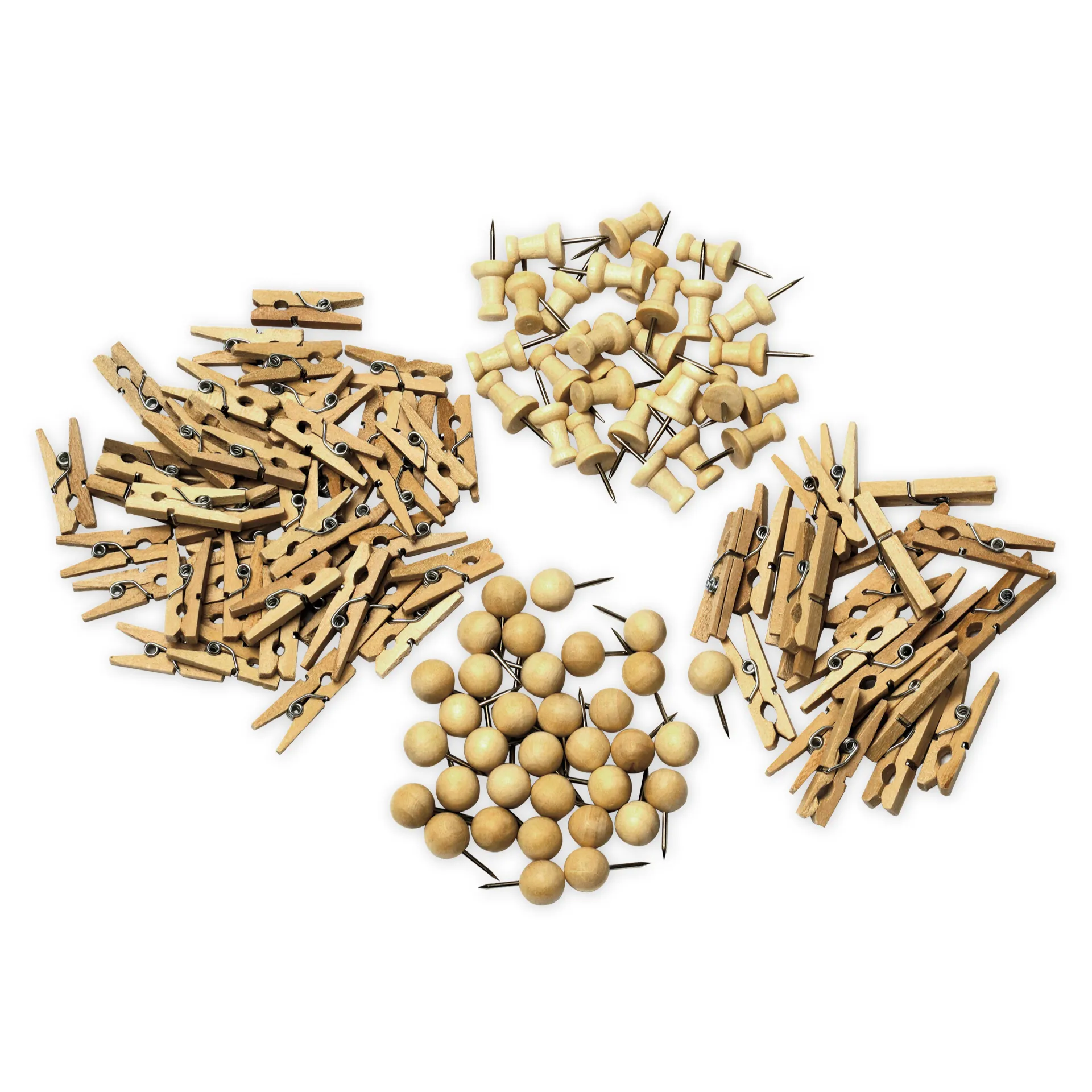 TimeTEX Natura-Büro-Set Pinnnadeln und Klammern aus Holz, 100-tlg.