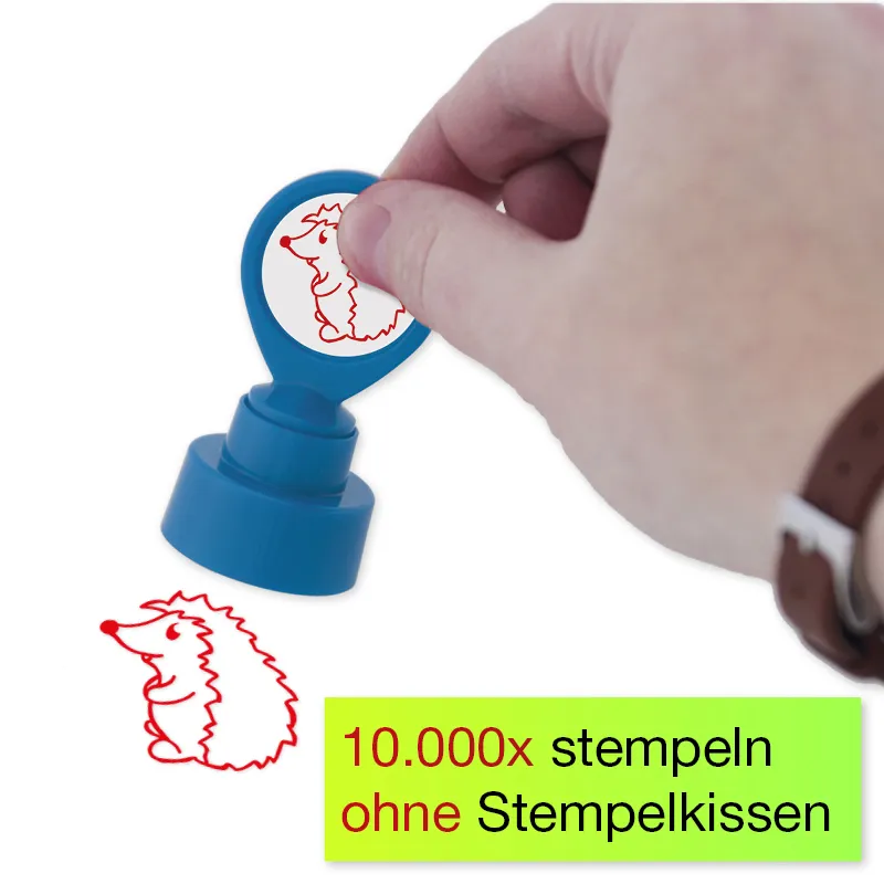 Siebdruck-Stempel "Perpetuum" rund "Igel"
