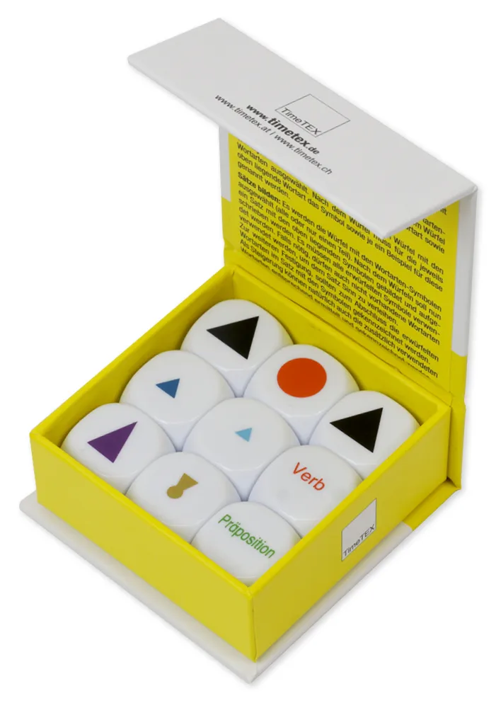 TimeTEX Würfel-Set Deutsch "Wortarten-Symbole", 9-tlg., 20 mm "Montessori Premium"