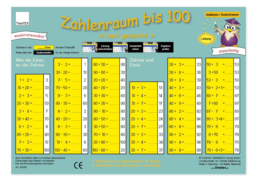 TimeTEX Zaubertafel "Mathematik" Zahlenraum bis 100 | 92205